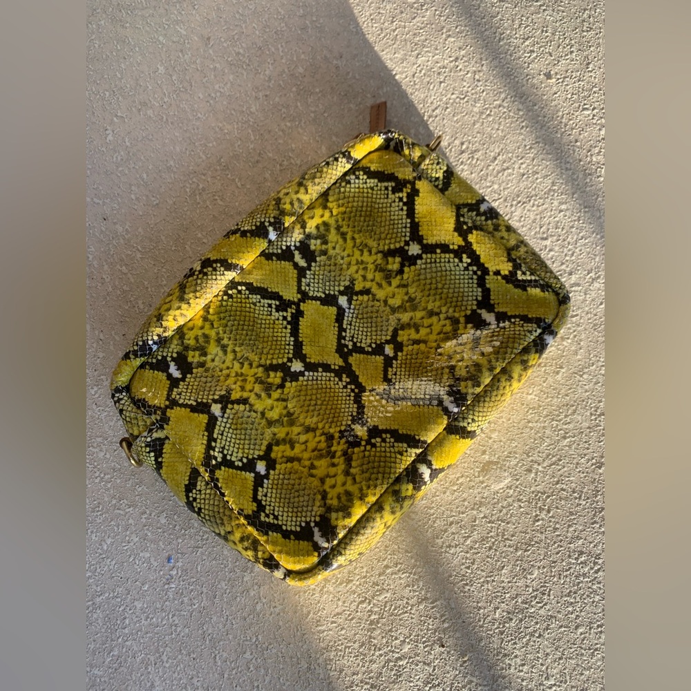 Clare V Yellow and Black Snake-Print Mini Pouch